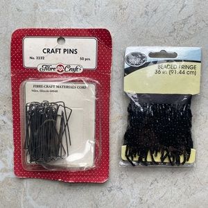 Bundle: Vintage Craft Pins & Black Beaded Fringe